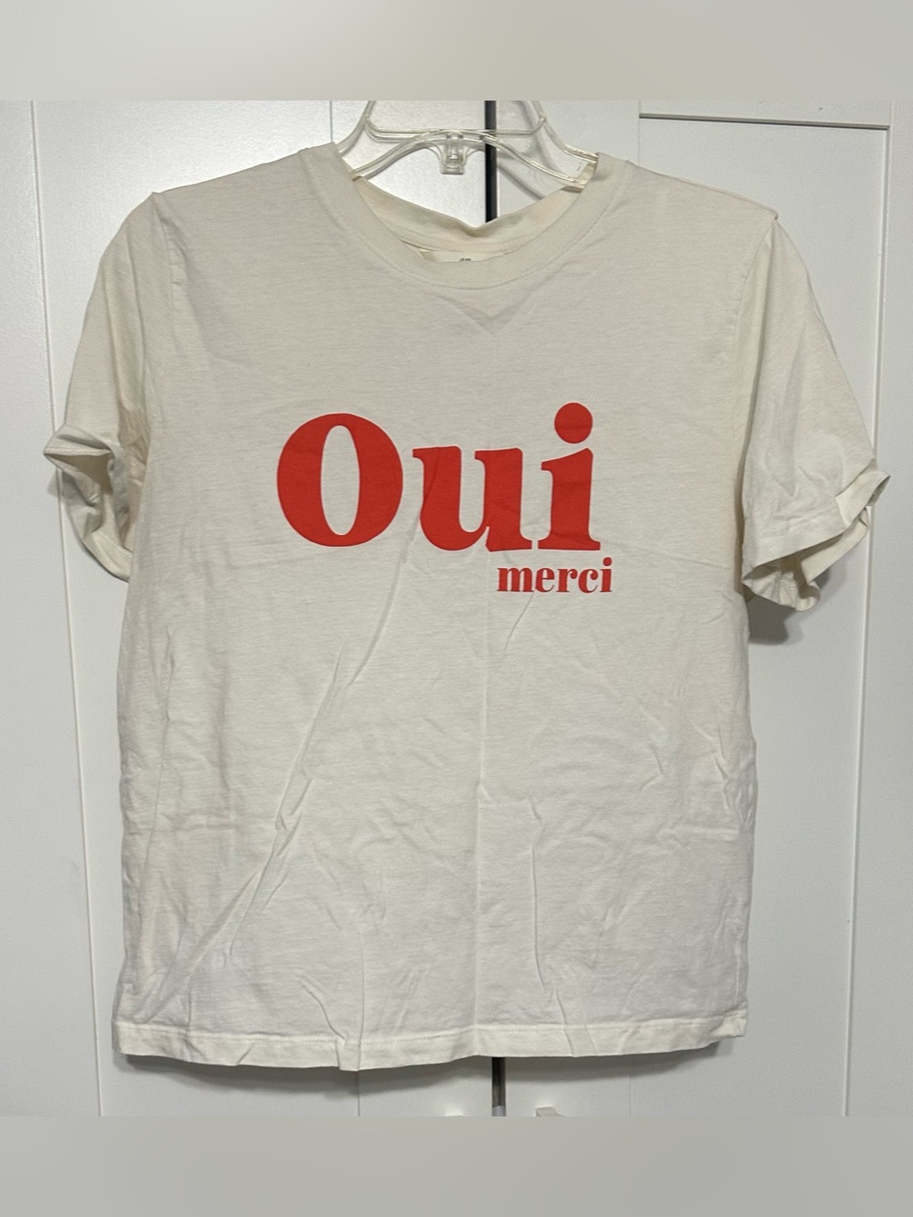 Oui Merci Graphic Tee - Cream with Red Print